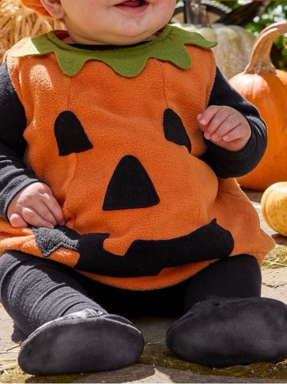 Pottery Barn Kids Orange Pumpkin Fleece Costume with Green Collar